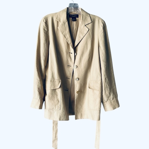 Brooks Brothers Irish Linen Blazer with Belt Beige Tan 4 Small - Picture 3 of 7